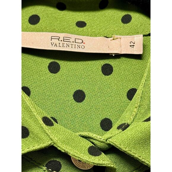 R.E.D. VALENTINO Green Button Down Blouse With Black Polka Dots, Sz 42 (6) - Picture 8 of 11